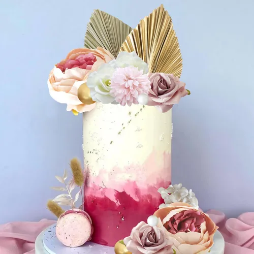 Miniatura 4 de 32 piezas de adornos bohemios para pasteles con flores y hojas de palma, decoraciones de pasteles para bodas bohemias, baby shower, suministros