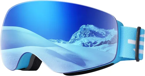 EasYoung Gafas de esquí para niños, gafas de snowboard para niños y niñas de 3 a 14 años, gafas de snowboard para niños 02: Marco azul