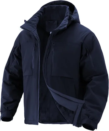 Miniatura 10 de Men's Winter Insulated Coat Warm Water Resistant Skiing Parka Jacket Fleece Lined Detachable Hood 7 Pockets Work Coat
