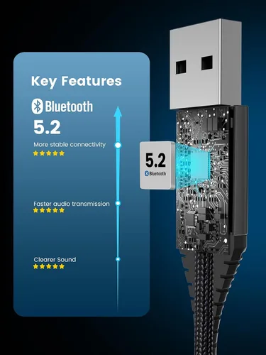 Miniatura 4 de HVMLAK Adaptador auxiliar Bluetooth 5.2 para automóvil, conector USB de 0.138 in, llamada manos libres, transmisión de música para camiones