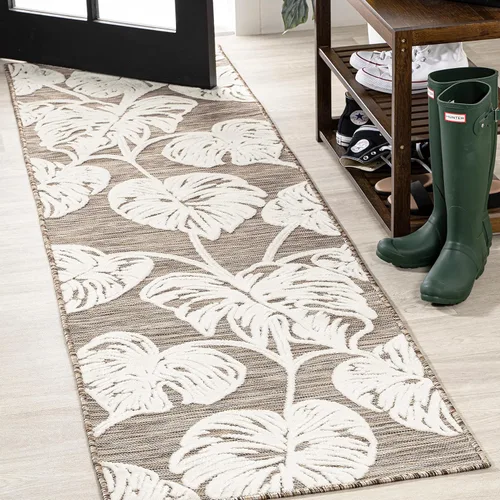 Miniatura 9 de Eyely CWH100C-28 Hawaii Tobago - Alfombra de pasillo de dos tonos con hoja de Monstera para interiores y exteriores, bohemia; moderna, dormitorio