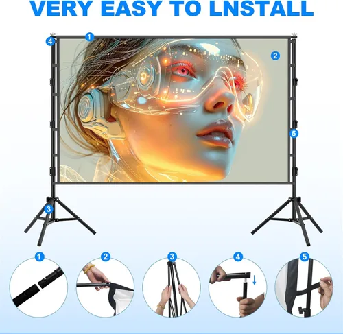 Miniatura 6 de Pantalla de proyector para exteriores con soporte, pantalla de proyector portátil de 120 pulgadas, soporte resistente, altura ajustable, pantalla