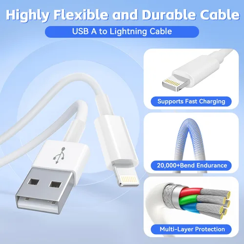 Miniatura 3 de Paquete de 3 cables para CarPlay de Apple, cable de carga para auto, cable USB A a Lightning, 1 metro, compatible con iPhone