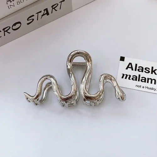 Miniatura 6 de AIUPUOC Accesorios grandes de metal plateado de serpiente: pinzas para el pelo gruesas elegantes, pasadores, horquillas de plátano para mujeres