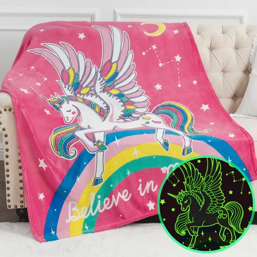 Regalos de juguetes de unicornio para niñas y niños – Manta de unicornios que brilla en la oscuridad, el mejor regalo de cumpleaños, Navidad, San