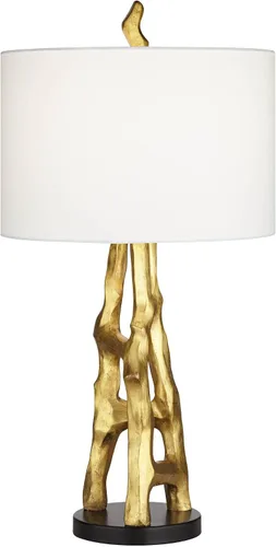 Miniatura 8 de Possini Euro Design Lámpara de Mesa Auxiliar Escultura Orgánica de 29" de Alto Moderna Glamorosa de Lujo Acabado Dorado Pantalla Individual de Tela