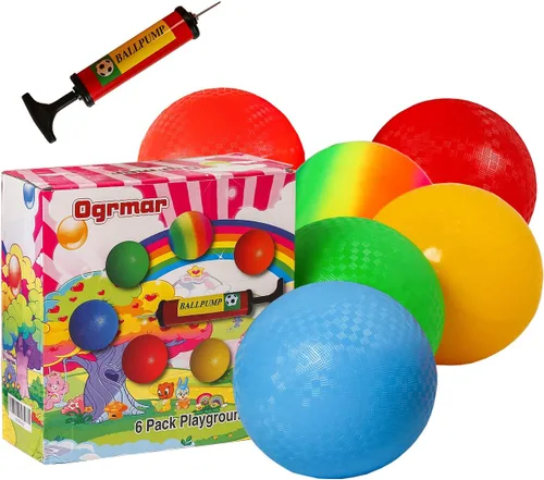Miniatura 5 de Ogrmar 6 bolas de juego de 8.5 pulgadas con 1 bomba de mano para niños y adultos Dodge Ball, kickball, balonmano, campamentos, picnic