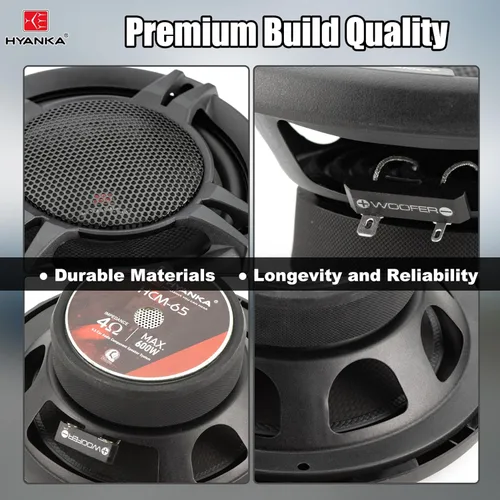 Miniatura 3 de H YANKA HCM-65 - Altavoces de automóvil de 6.5 componentes, altavoces estéreo de puerta de audio para automóvil de 600 W, perfectos para actualizar