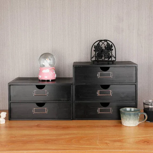Miniatura 6 de Caja de almacenamiento de madera, organizador de escritorio rústico con 3 cajones, accesorios de escritorio de oficina, estante grande
