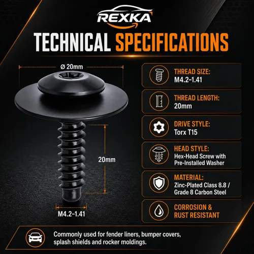 Miniatura 3 de Rexka Tornillo del protector de guardabarros contra salpicaduras 11548270 compatible con GM Chevrolet Camaro Colorado Cruze Equinox Impala Malibu