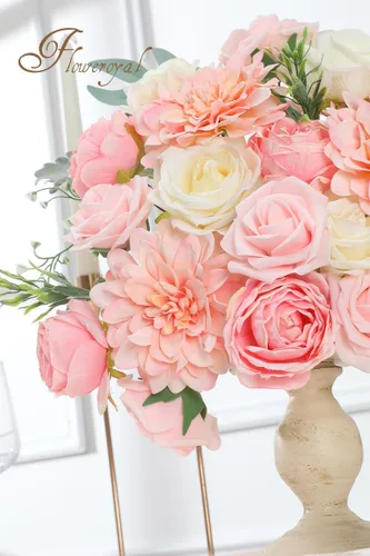 Miniatura 2 de Floweroyal Flores Artificiales Rosadas Flores de Rosa Falsas Dalia con Tallos para Ramos de Novia de Boda DIY, Baby Shower, Arreglo Floral, Centros