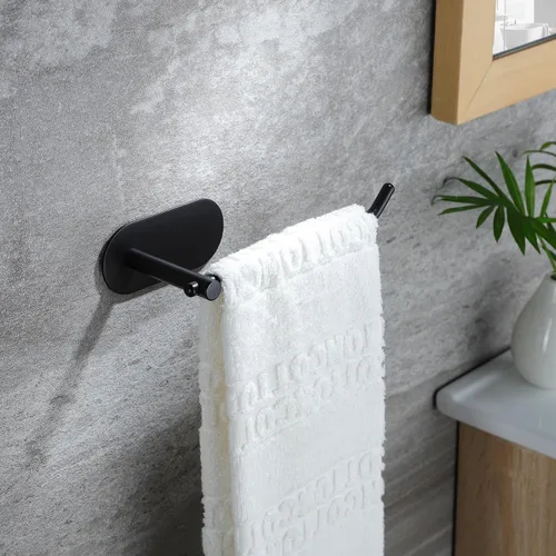 Miniatura 2 de SUNTECH Toallero de mano – Anillo de toalla negro para baño, barra de toalla adhesiva para organizar toallas, toallero de mano de 6 3/10 pulgadas