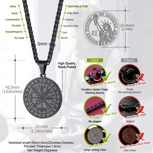 Miniatura 3 de FaithHeart - Collar con talismán escandinavo vikingo de martillo de Thor joya original clásica de hombre de acero inoxidable amuleto colgante