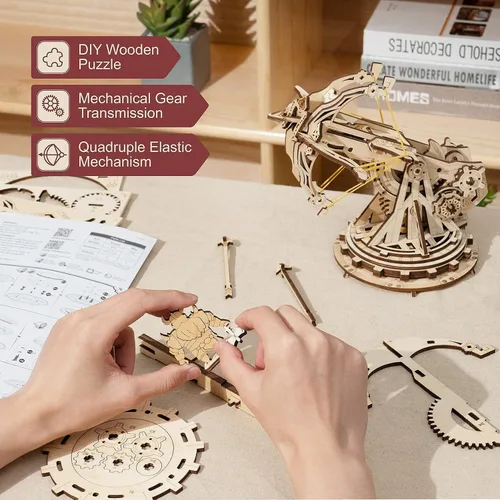 Miniatura 6 de ROKR Juego de rompecabezas de madera 3D para adultos, juego de lanzador de catapulta balista de madera, proyectos STEM, juguetes para niños y niñas