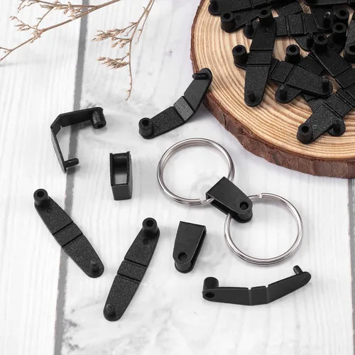 Miniatura 5 de OIIKI 100 clips de plástico para llavero, acrílico negro, pestañas a presión, tarjetero para llaves, anillos, oficina, tarjetas de crédito