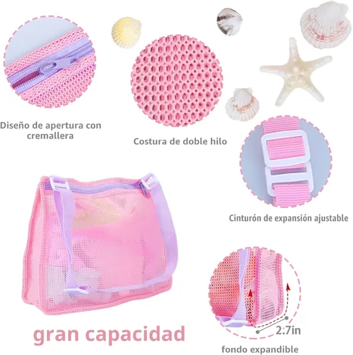 Miniatura 4 de Tagitary Juego de juguetes de arena de playa para niños de 3 a 10 años con cubo de regadera, rastrillo de pala, moldes de arena, bolsa de concha