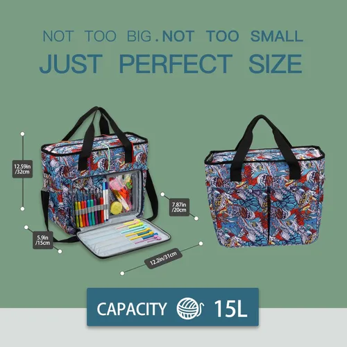 Miniatura 4 de Bolsa de almacenamiento de hilo para tejer, organizador de ganchillo de gran capacidad, bolsa de viaje portátil con correa para el hombro, estuche