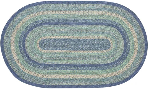 Miniatura 14 de VHC Brands Jolie Farmhouse - Alfombra decorativa de 19.5 x 36 pulgadas, textura azul de yute a rayas, medio círculo, decoración para el suelo