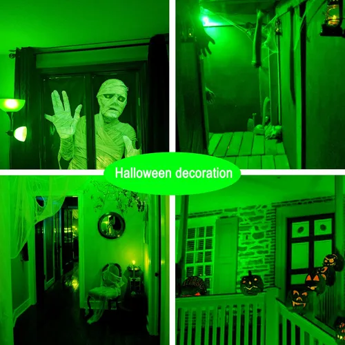 Miniatura 5 de Bombilla LED de color verde, bombillas de color verde de 9 W (equivalente a 60 W), bombillas LED verdes A19 con base E26 perfectas para porche