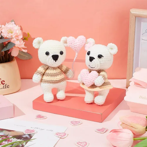 Miniatura 6 de ACRNIGHEET Kit de ganchillo para principiantes, juego de 2 piezas de ganchillo de oso con globos en forma de corazón, kit de inicio de ganchillo