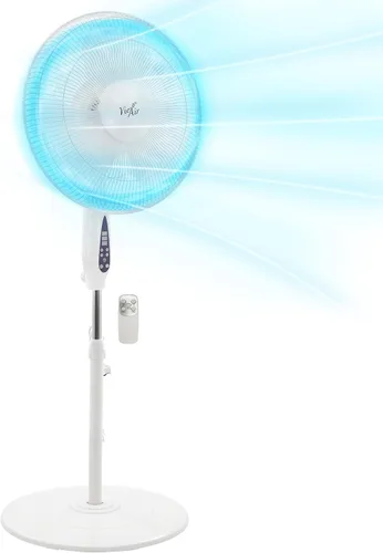 Vie Air Ventilador de soporte oscilante de 3 velocidades de 16 pulgadas con temporizador de 7.5 horas, 1400 RMS y control remoto (blanco)