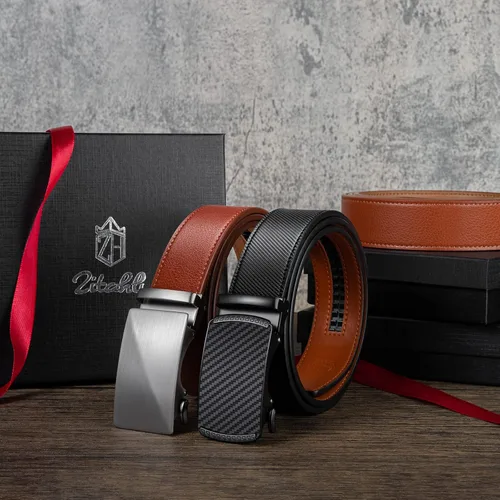 Miniatura 6 de Zitahli Cinturón de trinquete para hombre, cinturón de cuero para hombre, 2 paquetes con cinturón marrón y negro de 1 38 pulgadas en caja de regalo