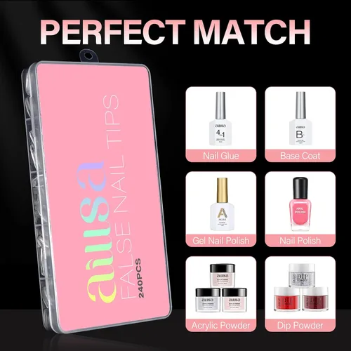 Miniatura 8 de AILLSA Puntas de uñas cuadradas extra cortas – 240 puntas de uñas postizas prelimadas gruesas puntas de uñas medio mate, uñas postizas para regalo