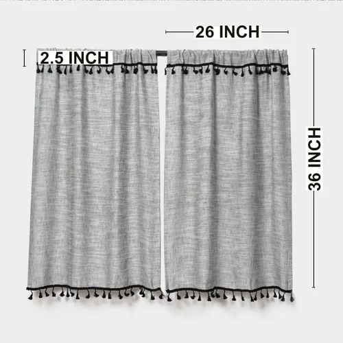 Miniatura 6 de Cortinas de cocina con borlas boho de 36 pulgadas de largo, modernas, de granja, de algodón y lino, cortinas cortas de cafetería para baño, ventana