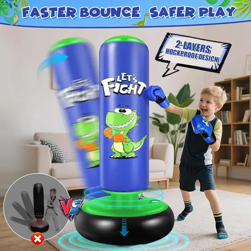 Miniatura 4 de Bolsa de boxeo inflable, bolsa de boxeo de 48" para niños con guantes de boxeo, juego de boxeo estable para karate, taekwondo, juguete de dinosaurio