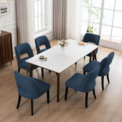 Miniatura 45 de VKNOW Juego de 2 sillas de comedor de madera, silla de comedor tapizada en tela moderna, silla de cocina, silla de cena de granja para cocina y Verde
