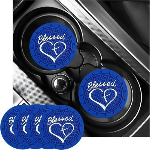 Miniatura 17 de KVAEY 2 PCS Posavasos para Portavasos de Coche, 2.76 Pulgadas Alfombrillas Antideslizantes para Bebidas del Vehículo con Linda Cruz Bendita