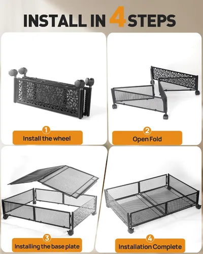 Miniatura 8 de Almacenamiento Debajo de la Cama con Ruedas, Contenedores de Almacenamiento Debajo de la Cama de Metal Calado con Patrón Plegable, Almacenamiento