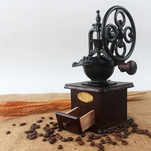 Miniatura 8 de Molinillo de café de fresas, Molinillo manual de madera de estilo vintage, Molino de café clásico de prensa francesa con cepillo Manivela