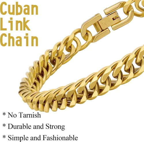 Miniatura 3 de Collar de pulsera Figaro de eslabones cubanos de 3 piezas, plata dorada y negra, resistente acero inoxidable 316L, cadena Figaro de eslabones