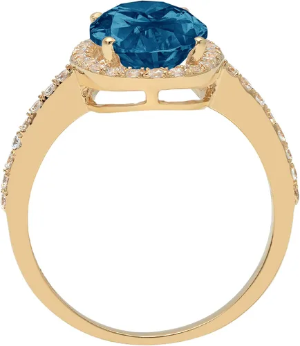 Miniatura 2 de Clara Pucci Anillo de oro amarillo macizo de 18 quilates con diseño de topacio azul de Londres brillante de corte ovalado de 2.96 pulgadas