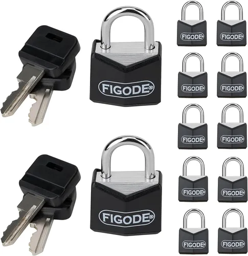 FIGODE® Candado pequeño y ligero con llaves grandes, cerradura de aluminio cubierta negra, 3/4 pulgadas de ancho, candados de equipaje para maleta,