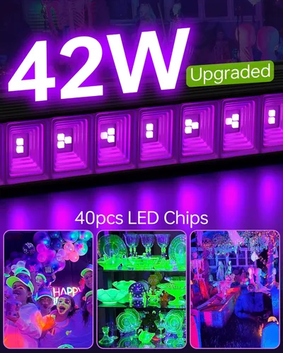 Miniatura 2 de Paquete de 4 luces LED negras de 42 W, barras de luz negra con enchufe+interruptor+cable de 6 pies, luz negra para fiesta brillante, póster
