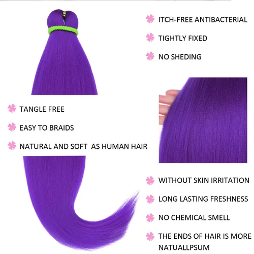 Miniatura 2 de Leeven 26 pulgadas, 2 paquetes de cabello trenzado color lila claro preestirado, cabello trenzado lavanda preestirado, extensiones de cabello