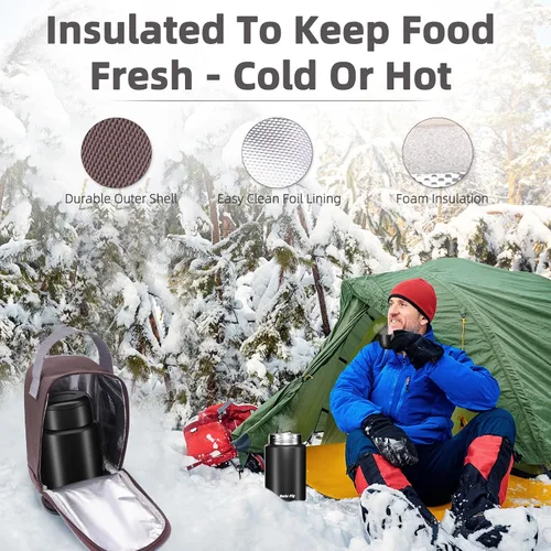 Miniatura 5 de Contenedor de alimentos aislado de 18 onzas con cuchara y bolsa aislada, termo de sopa para alimentos calientes, retención de calor de 10 horas