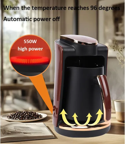 Miniatura 7 de Yosoo Cafetera de bebidas calientes de 550 W, máquina turca eléctrica de una sola taza con capacidad de 8.5 fl oz, ideal para el hogar, la oficina
