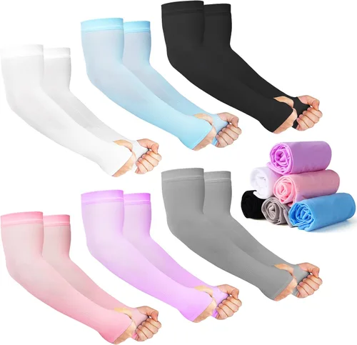 12 pares de mangas de protección solar UV con enfriamiento para brazos, para hombres y mujeres, con agujero para el pulgar, para conducir, golf,