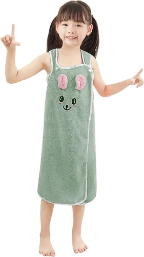Miniatura 2 de PURFUN Toalla de baño suave para niñas con conejo de cartón, toalla de playa absorbente de agua para niños, albornoces, vestido de tubo de ducha