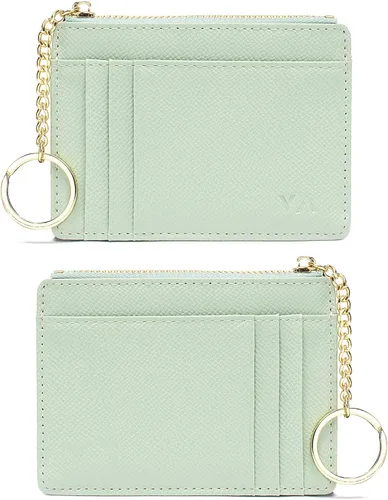 Miniatura 61 de Tarjetero delgado con bloqueo RFID, billetera de bolsillo pequeño, con cremallera Keychian para monedero, monedero y tarjetero para mujeres y hombres