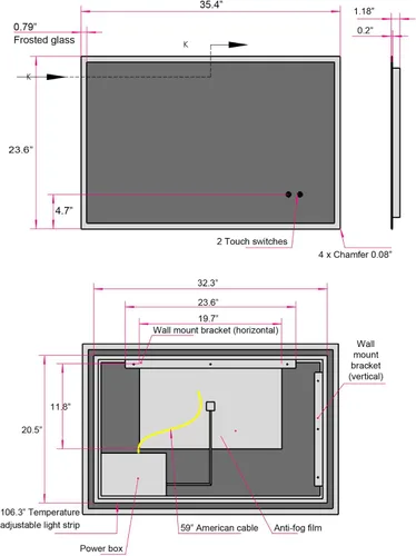 Miniatura 7 de 36" W x 24" H Modern Wall Mounted LED Backlit Anti-Fog Rectangular Bathroom Mirror with Temperature Adjustable and Memory Function Touch Switch