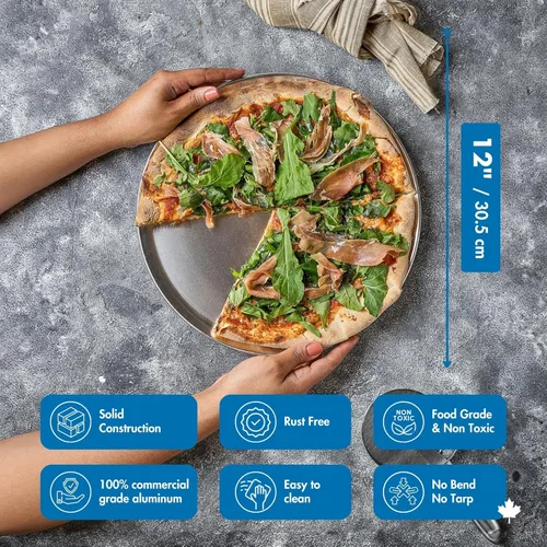 Miniatura 5 de Norjac Sartén para pizza de 12 pulgadas, paquete de 6, bandejas redondas de aluminio, bandeja para hornear para horno, libre de óxido, duradera