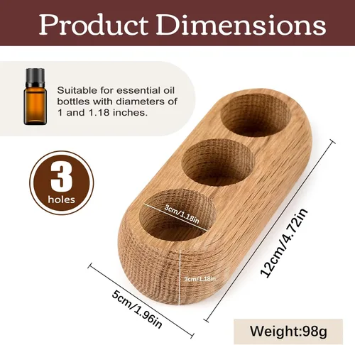 Miniatura 3 de RoseFlower Soporte organizador de madera para exhibición de aceites esenciales – 3 ranuras de madera de roble rojo – Capacidad para hasta 3 botellas