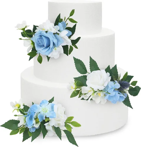 Miniatura 11 de Rinlong 3 piezas de decoración de pastel de flores azules para bebé, decoraciones de pastel, topper de pastel para boda, decoración de pastel