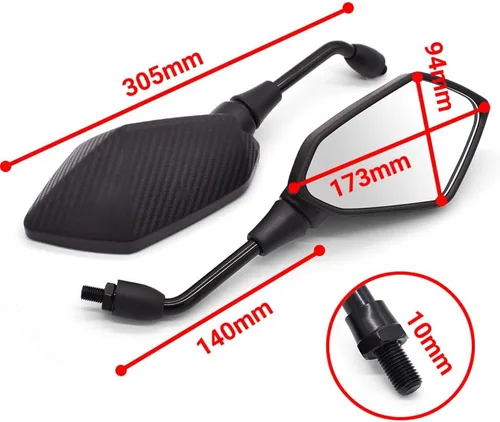 Miniatura 7 de KaftKO Espejos de motocicleta, para Y-AMAHA MT125 MT01 MT03 MT25 YBR-125 YZF-R15 XT660 Espejo lateral para manillar de motocicleta, 0.315 in, 0.394