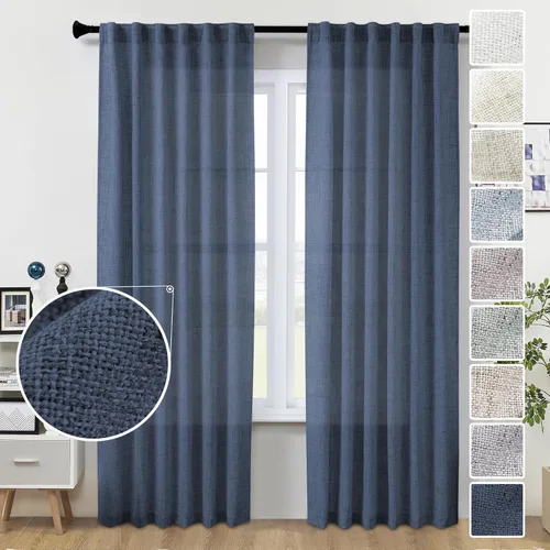 Miniatura 16 de Cortinas de lino 92 pulgadas de largo, juego de 2 paneles con bolsillo para barra, lengüeta trasera, cortinas transparentes para ventanas