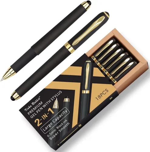 Miniatura 7 de Bolígrafo de tinta de gel, 18 unidades, punta extrafina de 0.015 in, lápiz capacitivo 2 en 1, tinta negra, escritura suave para oficina, negocios